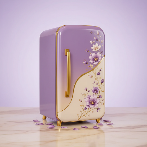 Luxury Floral Mini Refrigerator – Lavender & Gold Edition alternate